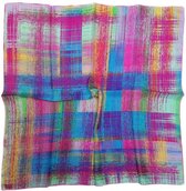 ThannaPhum Luxe zijden sjaal - Gemixte kleuren met gestreepte vierkanten 85 x 85 cm