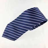 Zijden stropdassen - stropdas heren ThannaPhum Zijden stropdas donkerblauw met lichtroze en zilverkleurige strepen