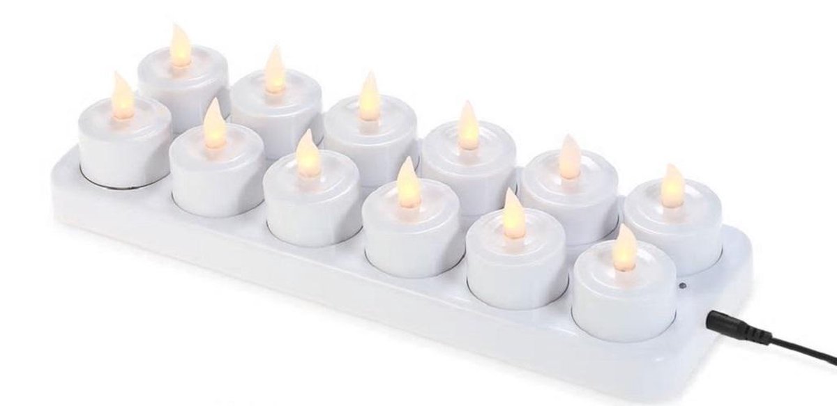 Ruwe slaap Millimeter Madison LED Kaarsen + Oplaadbare Basis – Veilige Waxinelichtjes – Decoratie – 12  Stuks + Cups | bol.com