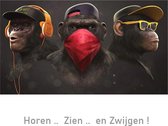 Allernieuwste Canvas Schilderij 3 Apen: Horen-Zien-Zwijgen GangsterArt - Modern Grafitti - Poster - 40 x 80 cm - Kleur