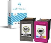 MartyPrint - geschikt voor HP 302 XL (F6U68AE + F6U67AE) inktcartridges voordeelbundel