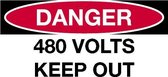 Sticker 'Danger: 480 Volts, keep out' 100 x 50 mm