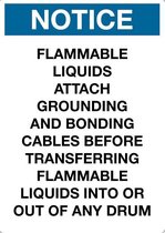 Sticker 'Notice: Flammable liquids attach grounding and bonding cables before transferring', 105 x 148 mm (A6)