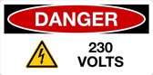 Sticker 'Danger: let op, 230 Volts' 200 x 100 mm