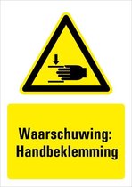 Waarschuwing voor handbeklemming bord met tekst 210 x 297 mm