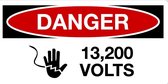 Sticker 'Danger: 13.200 Volts' 150 x 75 mm