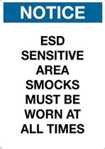 Sticker 'Notice: ESD sensitive area smocks must be worn at all times', 210 x 148 mm (A5)