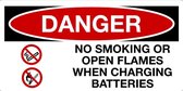 Sticker 'Danger: No smoking or open flames, when charging batteries' 300 x 150 mm