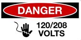 Sticker 'Danger: 120/208 Volts' 150 x 75 mm