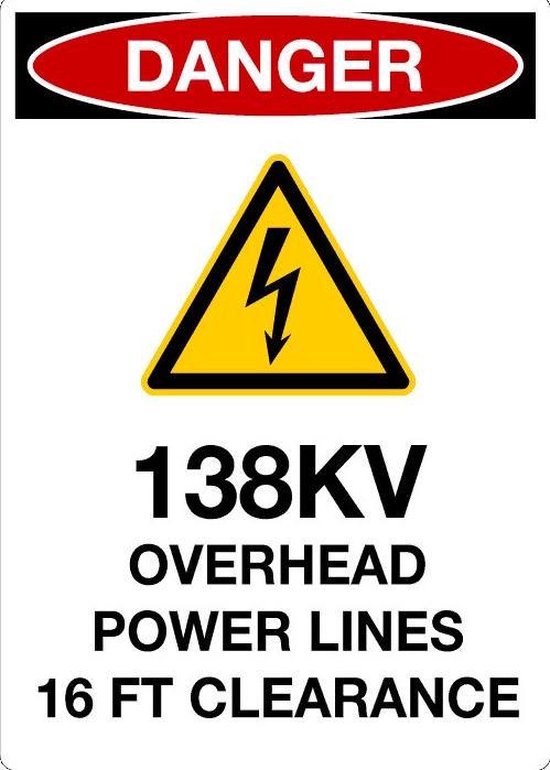 Sticker 'Danger: 138 KV, overhead power lines' 210 x 297 mm (A4) | bol