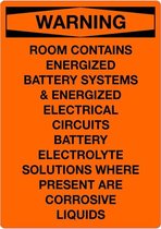 Sticker 'Warning: Room contains energized battery systems' 210 x 148 mm (A5)