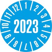 Keuringssticker met jaartal 2023 op boekje, blauw 25 mm - 105 per boekje