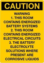 Sticker 'Caution: Warning, this room contains energized battery systems' 297 x 210 mm (A4)