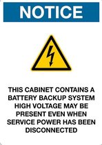 Sticker 'Notice: This cabinet contains a battery backup system' 210 x 148 mm (A5)