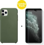 iPhone 11 Pro Max Telefoonhoesje  met 2 x Screenprotector | Siliconen Soft Touch Smartphone Case Back Cover  | Gehard Beschermglas | Groen