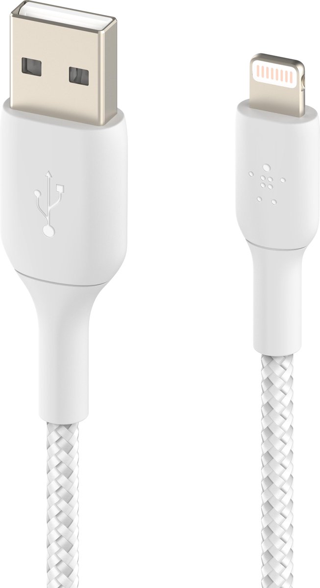 Belkin Braided iPhone Lightning naar USB kabel - 15cm - wit