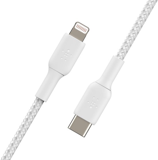 ingenieur Rood campagne Belkin Braided iPhone Lightning naar USB-C kabel - 2m - wit | bol.com