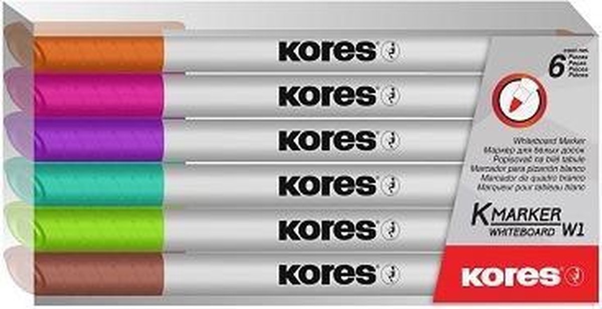Kores Whiteboard & Flipover markers XW1, ronde punt 1 mm 6 stuks - Kores