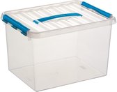 Opberg box/opbergdoos 22 liter 40 x 30 x 26 cm - Opslagbox - Opbergbak kunststof transparant/blauw