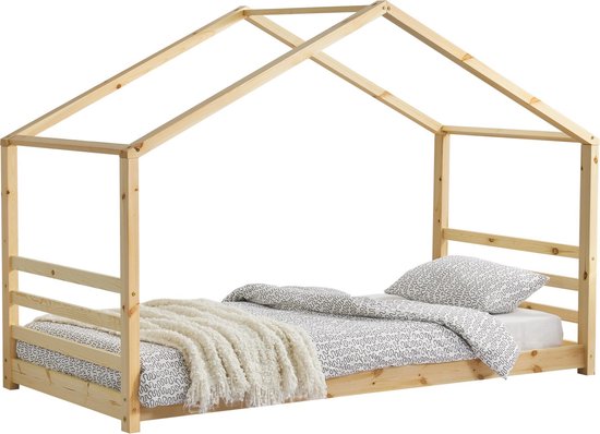 Ambassade Woestijn graven Kinderbed houten bed huisbed met bedbodem 90x200 hout | bol.com