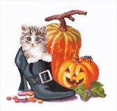 Thea Gouverneur Borduurpakket Halloween Kitten 738A - DMC garen - Borduren voor volwassenen - Aida