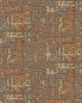 Textiel look behang Profhome DE120096-DI vliesbehang hardvinyl warmdruk in reliëf gestempeld in textiel look glanzend koperen goud beige 5,33 m2
