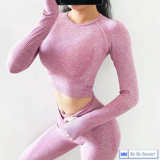 Sporttop | crop top | lange mouw | naadloos | sneldrogend | roze | M