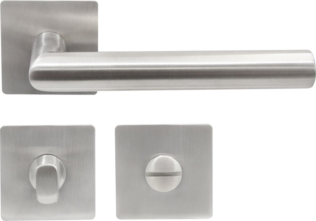 Slotman Solutions Deurklink WC – RVS – Vierkante Magneet Rozet – Toiletsluiting – Deurbeslag Set