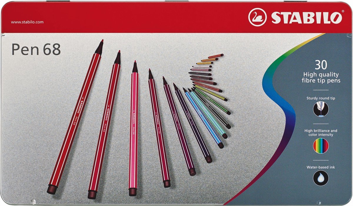 STABILO Pen 68 - Premium Viltstift - Metalen Etui - 30 Verschillende  Kleuren | bol.com