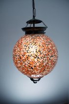 Mozaiek hanglamp terra en witte glas stukjes