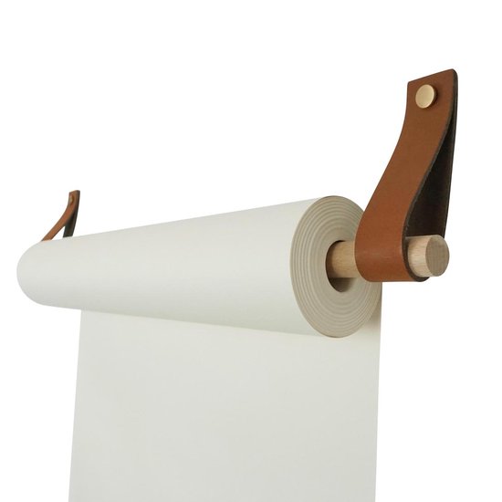 Rouleau de dessin - aux boucles d'apprentissage | COGNAC (Rouleau de papier: blanc, Support de rouleau: bois rond)