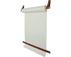 Tekenrol - aan leren lussen | COGNAC (Papierrol: wit, Roldrager: rondhout) NU MET: verstevigde afscheurstrook! (wandborden - tekstborden - tekenbord)