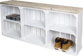 Schoenenkast Wit - Legplanken Wit - Massief Steigerhout Blad - Incl. Vloerbeschmering - 120x30x53cm