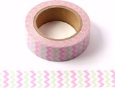 Washi tape met roze en groen zigzag patroon |15mm x 10m
