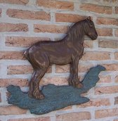 Tuinbeeld - bronzen beeld - Brabants trekpaard muurdeco - Bronzartes - 45 cm hoog