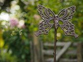 Tuinbeeld - bronzen beeld - Vlinder op stok - Bronzartes - 70 cm hoog