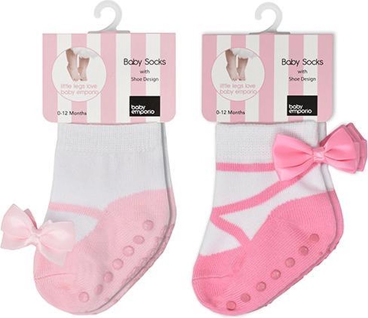 Festive Roze en Ballerina Roze sokjes voor baby meisje 0-12 maanden. Satijnen strikjes-Anti slip zooltjes-Kraamcadeau-Baby shower