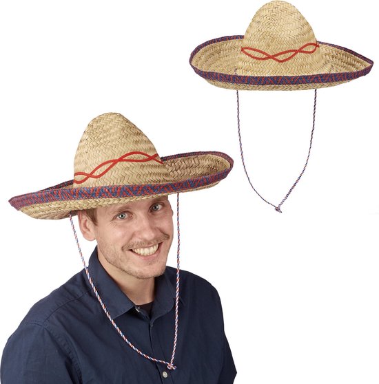relaxdays 2 x Sombrero natural - chapeau de paille tressé - chapeau  mexicain -... | bol.com