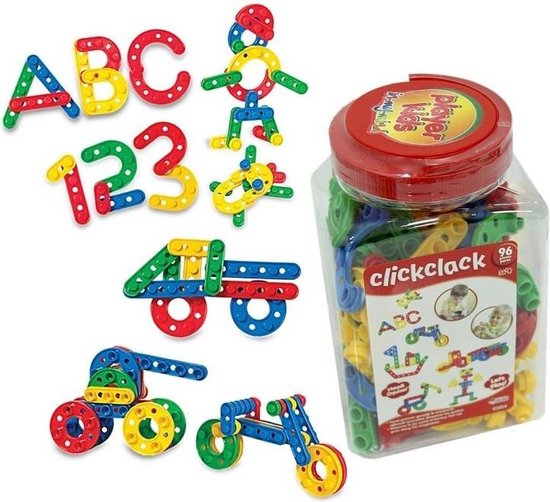 Dede-Click Clack-96 stukjes-4 Kleuren-Bouwdeeltjes- in pot-Leerzaam  speelplezier | bol.com