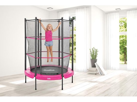Salta Junior - ø 140 cm - Elastieken veren en veiligheidsnet - Ronde mini/kleine trampoline voor binnen en buiten - Kinder trampoline - Roze