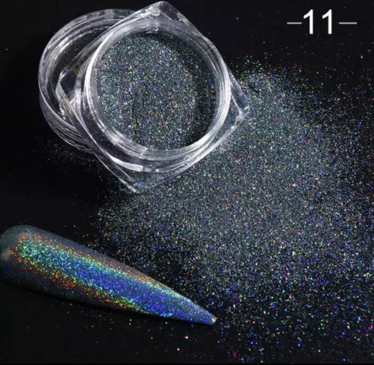 Goedkoopste Holografische Glitter Poeder Donker Grijs Zilver Chrome Glitter - Nail Art – Rhinestones