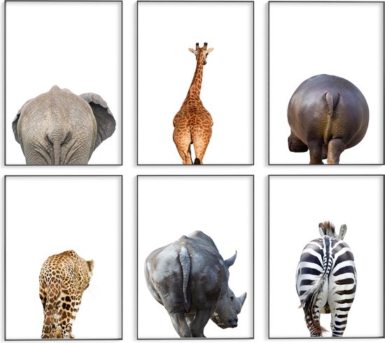 Babykamer/kinderkamer dieren posters – Billen safari dieren - 6 stuks - 30x40 cm