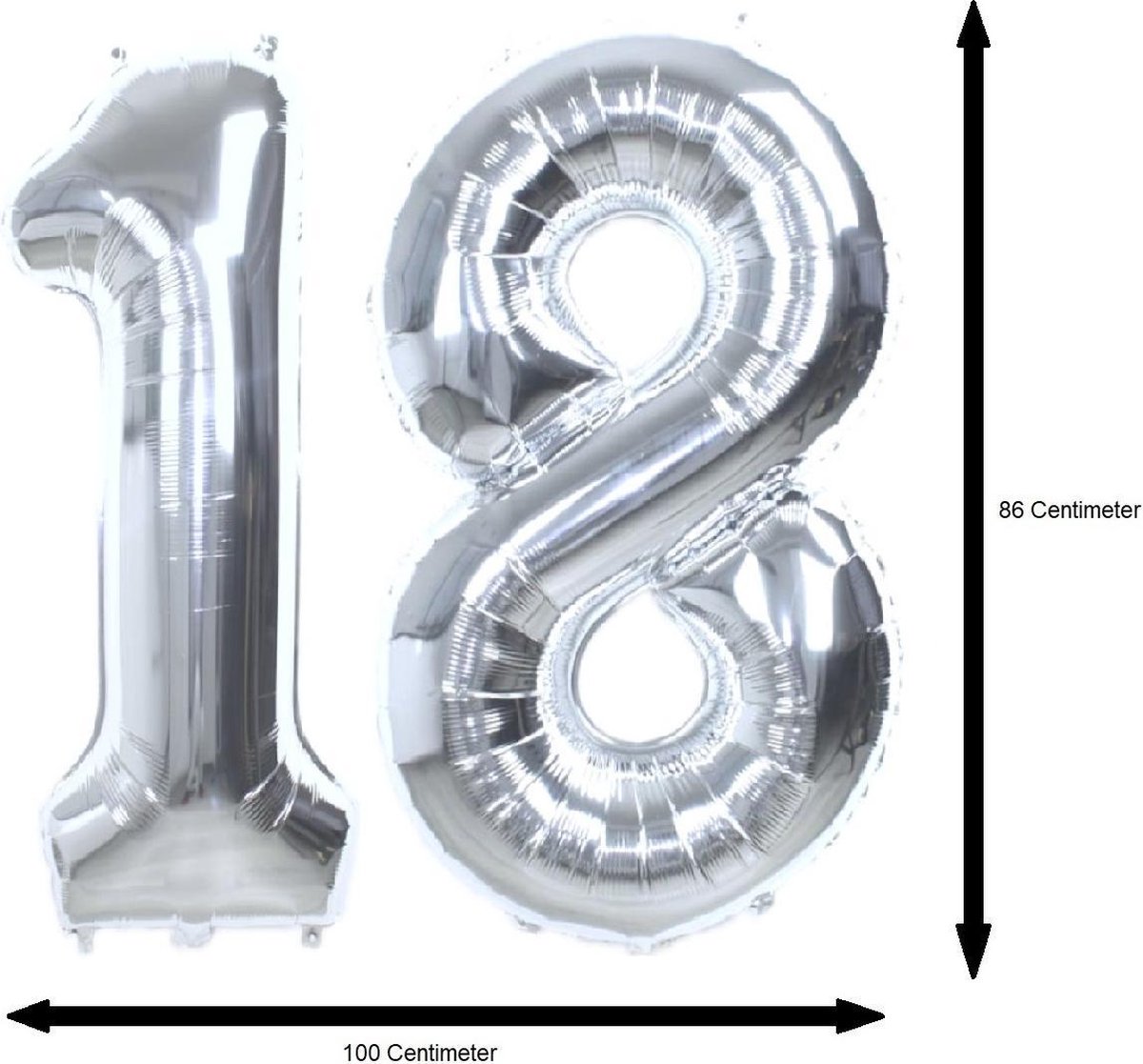 Folie Ballon Cijfer 18 Jaar Zilver 86Cm Verjaardag Folieballon Met Rietje — afbeelding 2