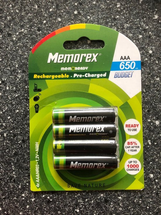 Outlook hongersnood Geneigd zijn Memorex herlaadbare AAA batterijen 650Ma | bol.com