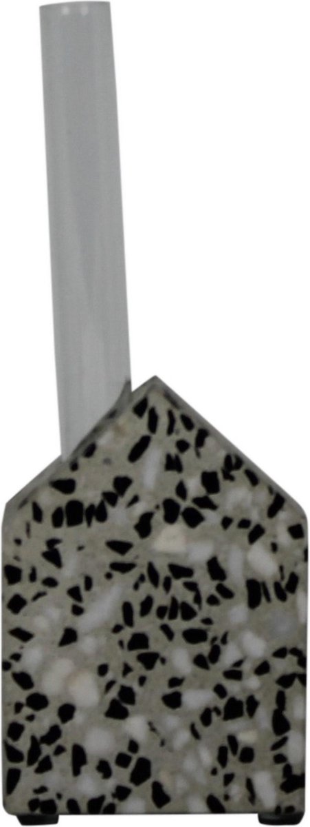 Housevitamin glazen reageerbuis vaas uit terrazzo huis - 16x8 cm Zwart