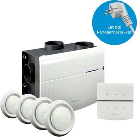 Orcon MVS-15R mechanische ventilator 520 m³/h energiezuinig stil met afstandsbediening en 4 ventielen