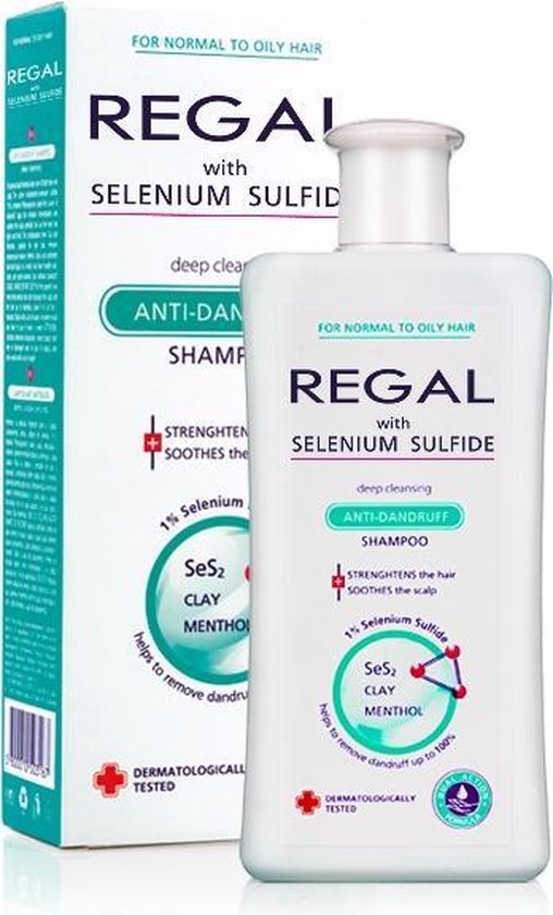 REGAL DIEP REINIGENDE  ANTI-ROOS Shampoo met Selenium Sulfide, MENTHOL, BISABOLOL en GROENE THEE-EXTRACT voor Normaal -en Vet Haar 200ml