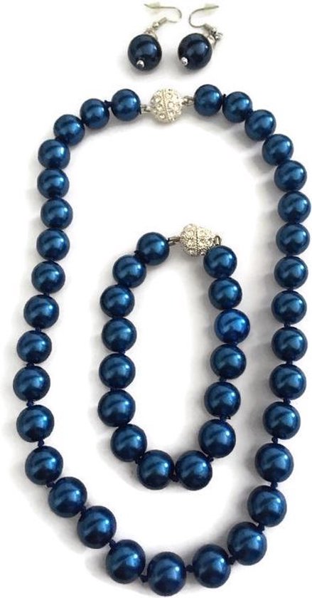Petra's Sieradenwereld - Parelset blauw (ketting, armband en oorbellen) (6)