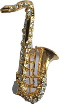 Petra's Sieradenwereld - Broche goudkleurig saxofoon met strass steentjes (154)