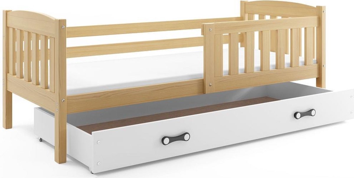 Juniorbed met lade 90x200 hout Matras &amp; Lattenbodem TÜV